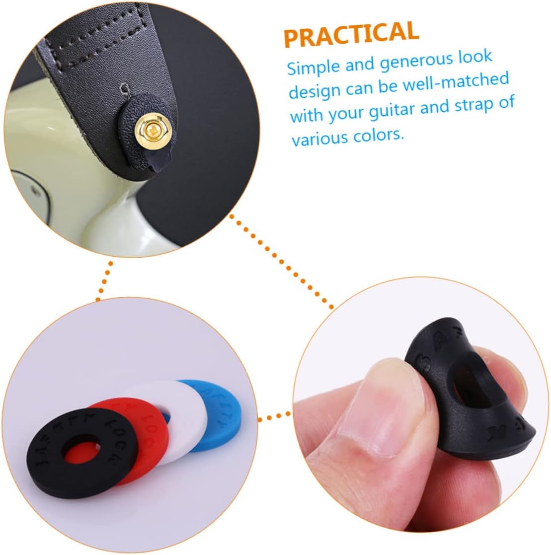 HANABASS Guitar Strap Lock Set Anti-Slip Silicone Guitar Strap Buttons Metal Button Pins Prevents Drop and Provides Secure Fit