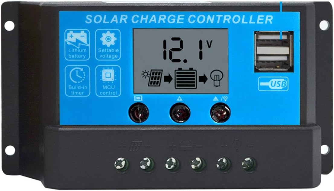 20Amp PWM Solar Charge Controller Solar Panel Battery Intelligent Regulator with USB Port LCD Display 12V/24V