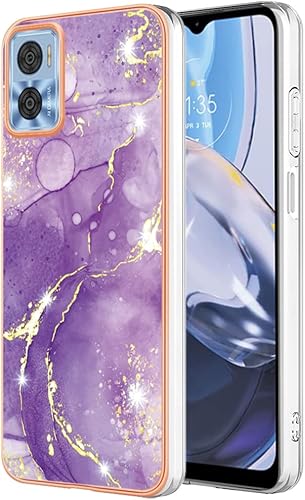 Monwutong Funda delgada para Motorola E22, diseño de mármol brillante IMD para niñas, lente de cámara y cubierta protectora de pantalla para Moto