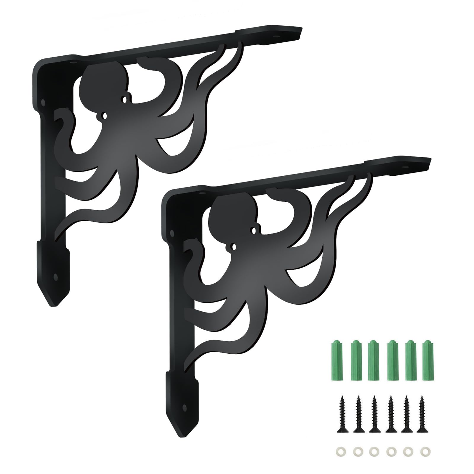 SUPERDANT 2PCS Octopus Shelves Brackets Heavy Duty Decorative Shelf Bracket Black Iron Wall Shelf Brackets with Screws for Kitchen Bookshelf Fireplace Mantel Corbels Corner Brace Gifts