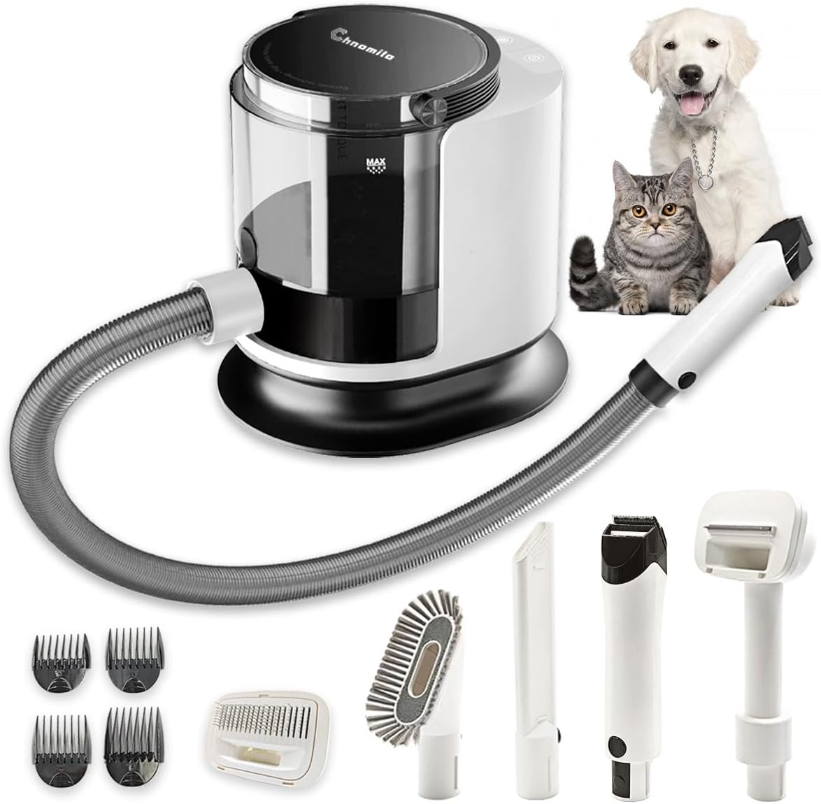 Chnomito Pet Grooming Kit Dog Grooming Kit 1.5L Dog Hair Vacuum Suction, 99% Pet Vacuum Groomer 7-in-1 Grooming Tools Low Noise Dog Hair…