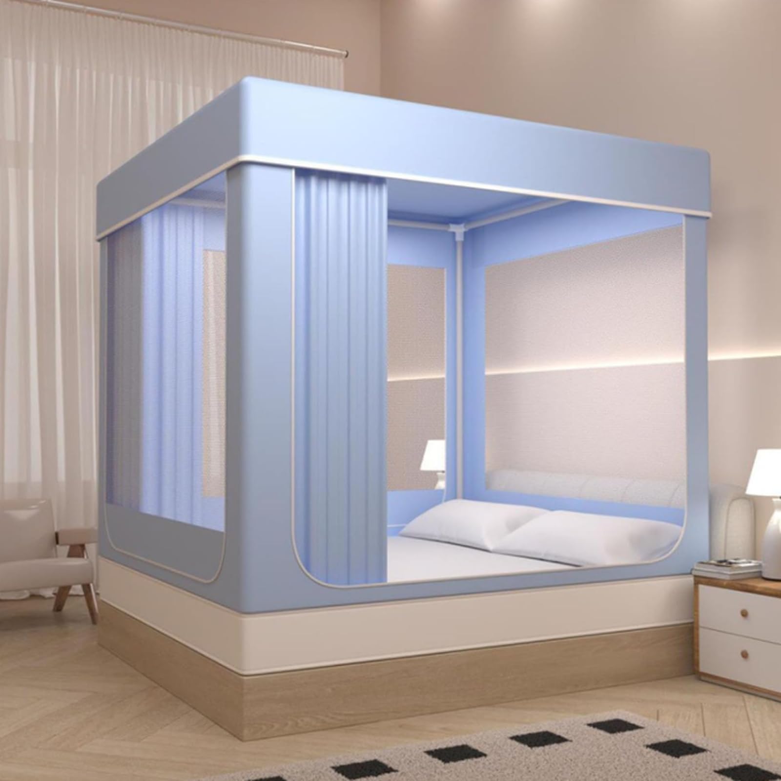 Bunk Bed Canopy Tent, Full Size Mosquito Net with 3-Door Blackout, Breathable Multicolor Options (Sky Blue) - 78.74" L x 47.24" W x 66.93" H (200cm x 120cm x 170cm)
