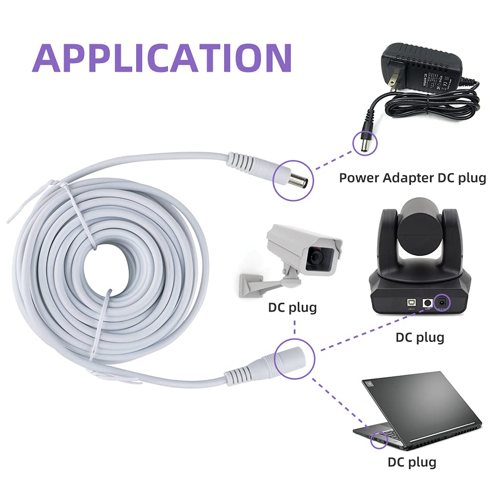 Câble de rallonge d'alimentation mâle vers femelle pour caméras de sécurité IP CCTV DVR et autres appareils Blanc 5,5 mm x 2,1 mm 12 V