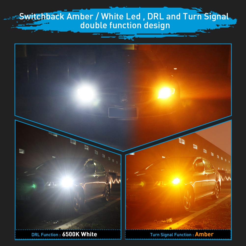 KATUR super jasne 1157 2057 2357 7528 BAY15D P21/5W przełączane żarówki LED białe/bursztynowe 3014 120SMD z projektorem do świateł kierunkowskazów i świateł do jazdy dziennej/DRL (4 sztuki)