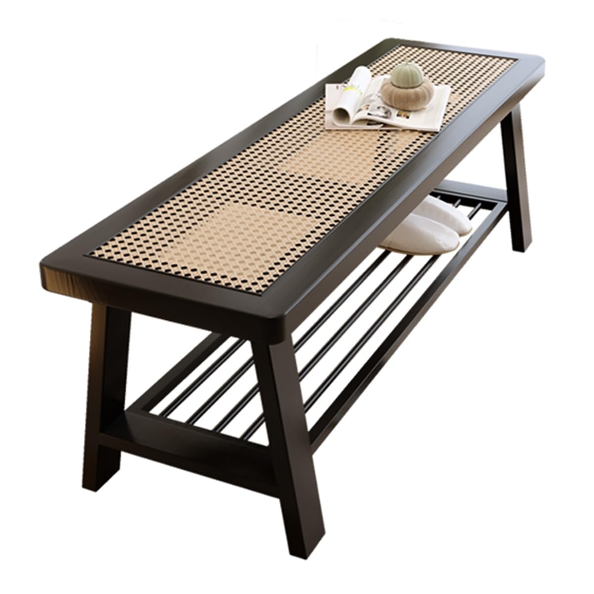 Banc d'entrée en bois avec étagère à chaussures de ferme pour couloir