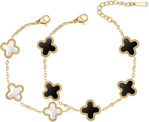 Unique 18K Gold Four Leaf Clover Bracelet for Women White