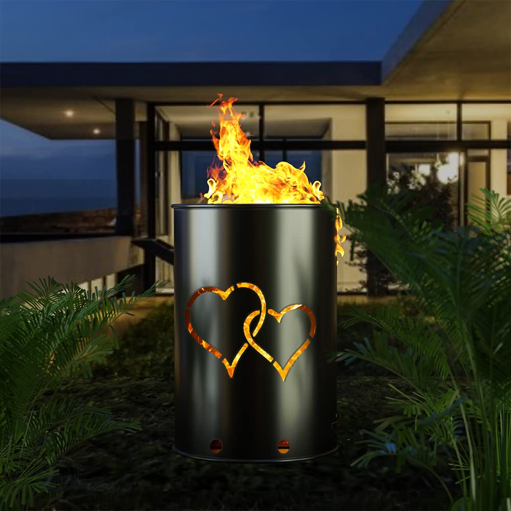 Feuertonne mit Hochzeit Motiv - Personalisierbar - Gefertigt aus neuem Ölfass - Besondere Feuerstelle für Garten und Terrasse - Hohe Feuerschale mit Rostoptik - 90 x 60 cm