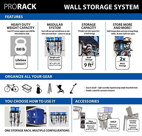 Proslat 60008 Prorack Heavy Duty Wall Mount Metal Storage Shelf With 8' Section, Charcoal Granite, 8-Ft #TOP4