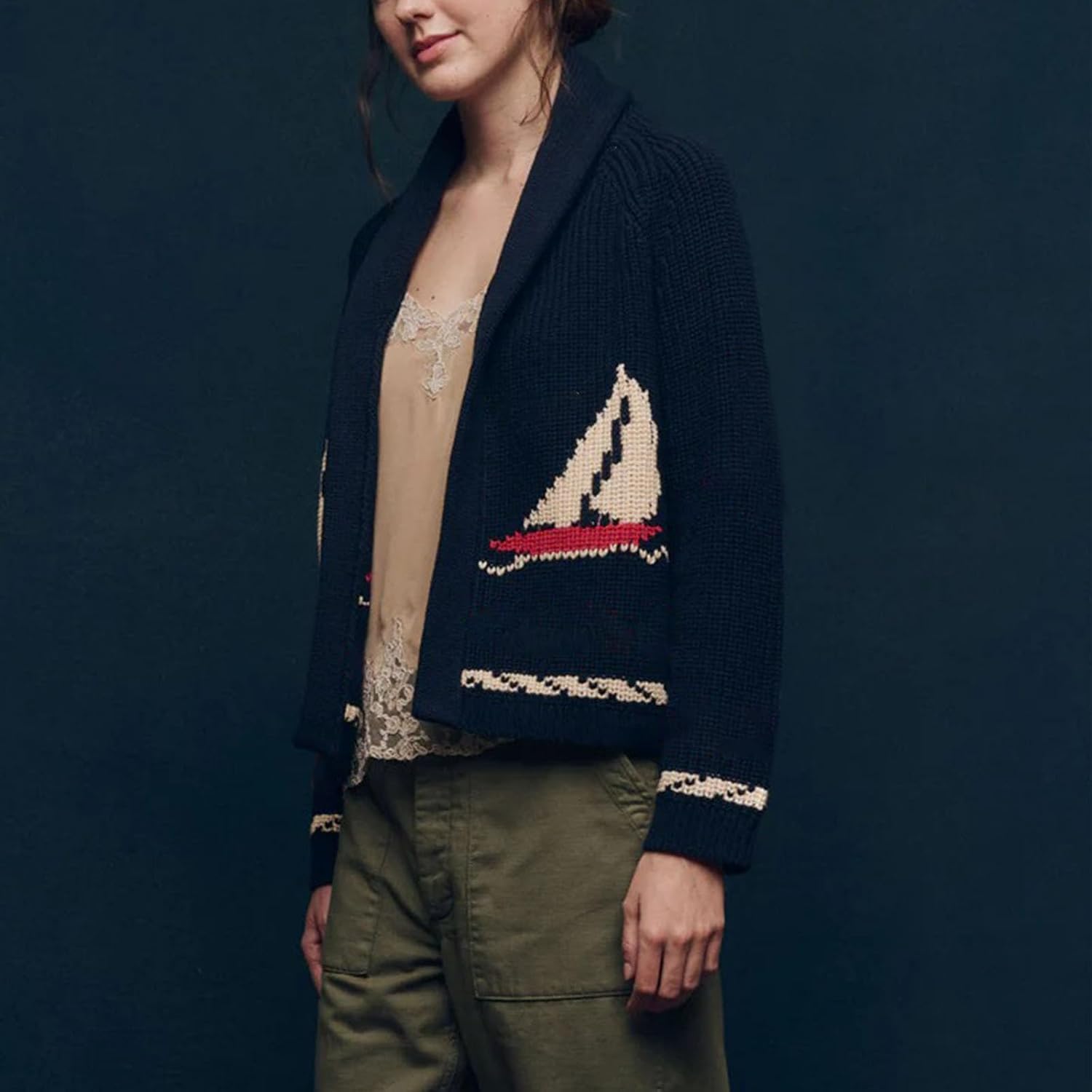 Women's Fall Trendy Casual Printed Cardigan Lapel Long Sleeve Cropped Top Sweaters Coat Going Outwear