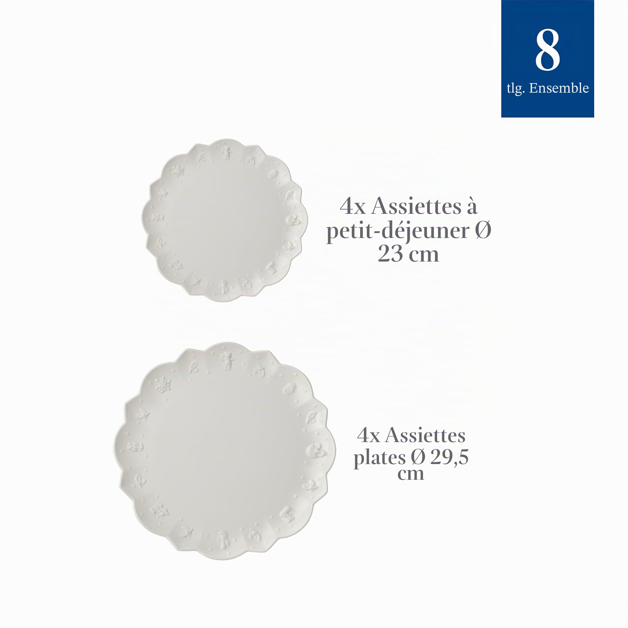 Villeroy & Boch - Toy's Delight Royal Classic Set de Vaisselle 8 Pièces pour 4 Personnes Blanc, Garanti Lave-Vaisselle, Compatible Micro-Ondes, Assiettes Noël, Ensemble, Porcelaine Haut de Gamme