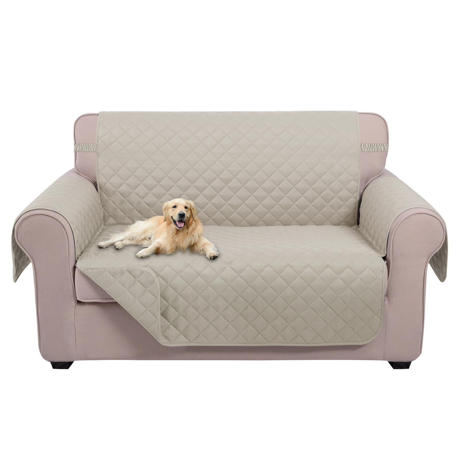 U-NICE HOME Loveseat Pokrowiec na sofę, dwustronny pokrowiec na kanapę dla psów z elastycznymi paskami, wodoodporny ochraniacz na meble dla zwierząt domowych, pokrowiec na kanapę na 2 poduszki (loveseat, kość słoniowa/kość słoniowa)