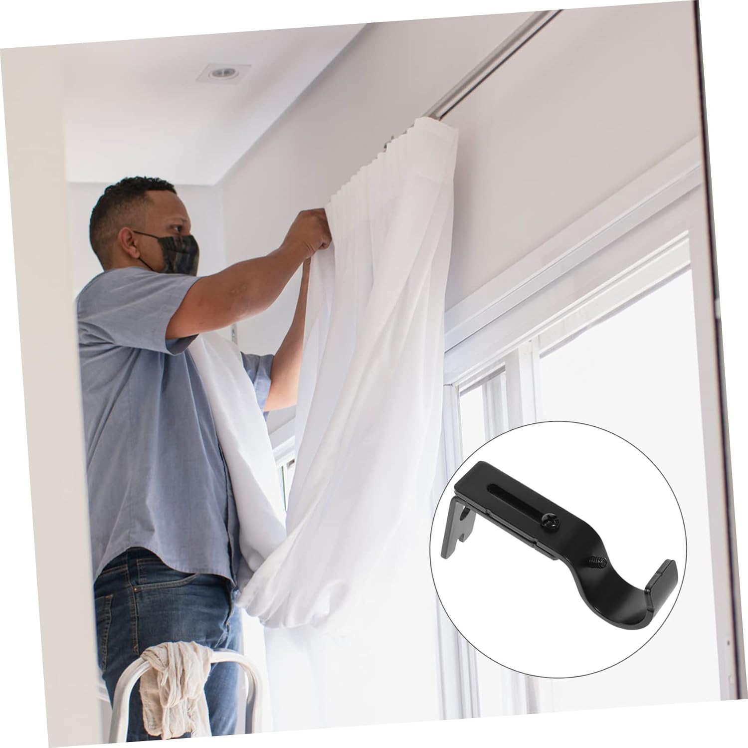 3pcs Adjustable Curtain Rod Brackets Single Rod Holders Strong Support for Heavy Curtains