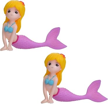 2Pcs Pink Mermaid Figurine Aquarium Ornament, Plastic Fish Tank Decor, Mini Micro Landscape Accessory for Terrariums and Fairy Gardens