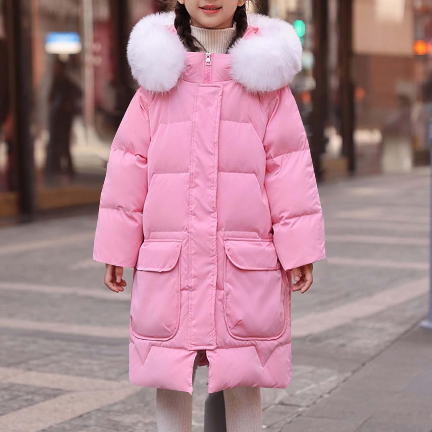 Girls Long Winter Coat Thick Warm Jacket with Faux Fur Hood Kids Kids Down Puffer Jackets for 4-15 Years