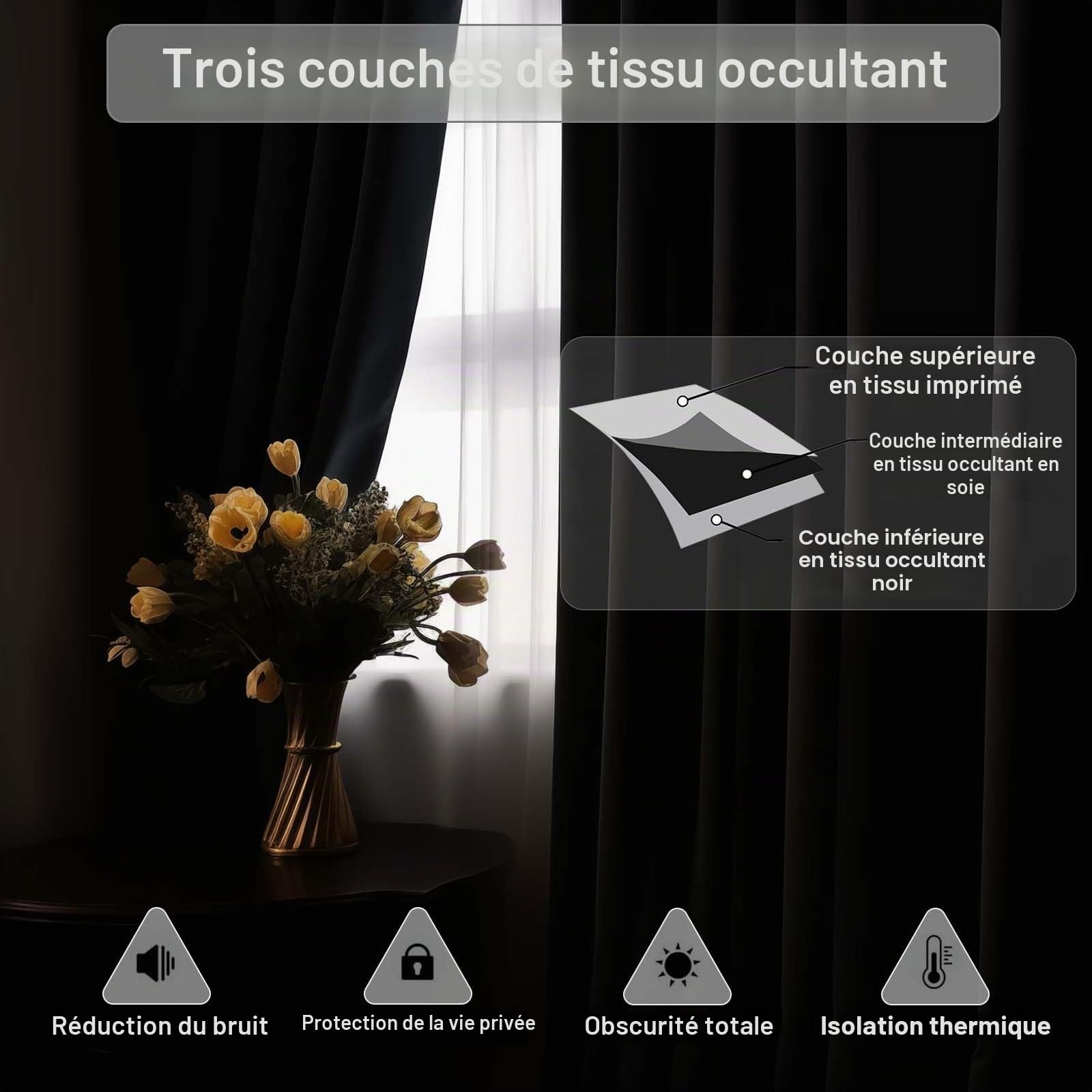 Rideau Occultant 3D Impression Feuilles Tropicales Modernes Et Élégantes Rideaux Salon Isolant Anti Froid Polyester 91.5L X 214H cm (2 Panneaux) Rideaux De pour Chambre Cuisine Décoration Noir Or