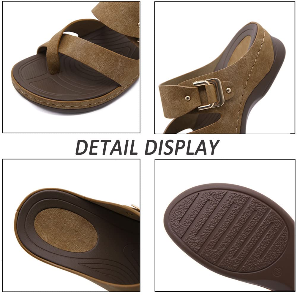 Sandalias Plataforma Punta Abierta para Mujer Sandalias corrección de juanetes Piel sintética Chanclas Verano Dedo Gordo del pie Corrección de la Sandalia,Caqui,36