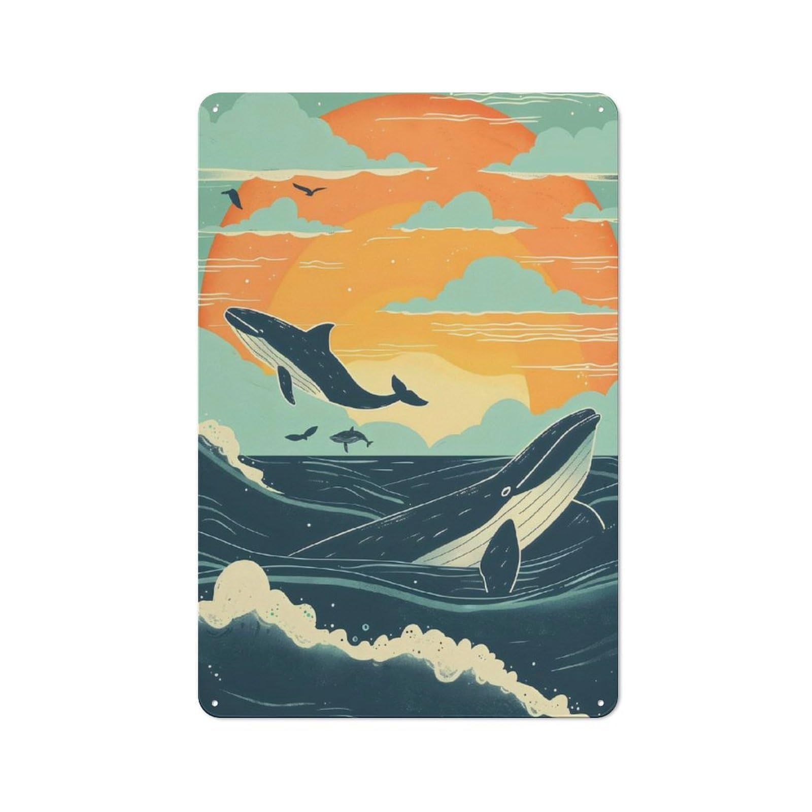 For Hobby Room Or Studio, Whales at Sunset Retro-style Tin Sign 30x20cm, for Room Styling Across Hobby Rooms And Studios