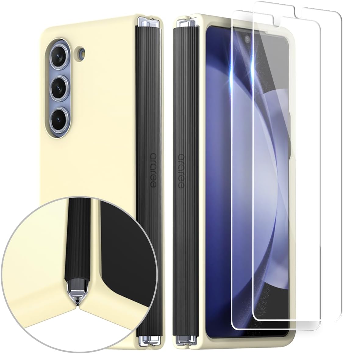 araree Aero Flex for Samsung Galaxy Z Fold 5 Case with Hinge Protection, Protective Slim Body (PC) with Hinge Protector (TPU), for Z Fold 5 5G (Cream + [2 Pack] Tempered Glass 9H Hardness)