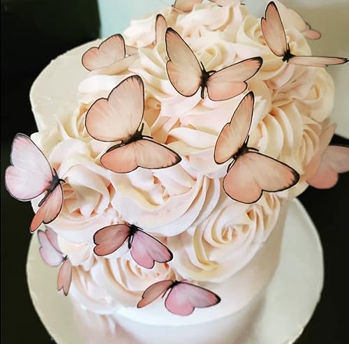 Miniatura 6 de Mariposas de oblea comestible rosa para bodas, cumpleaños, aniversarios, baby shower, fiestas