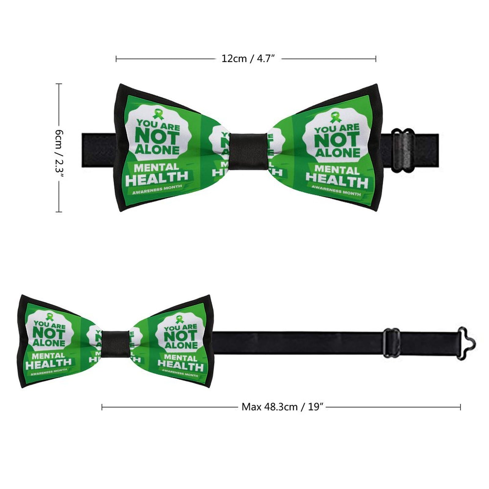 GoasNei In May We Wear Green Mental Health Awareness Month Bow Tie for Men Adjustable Necktie Funny Tie Neck Ties for Weddings Party