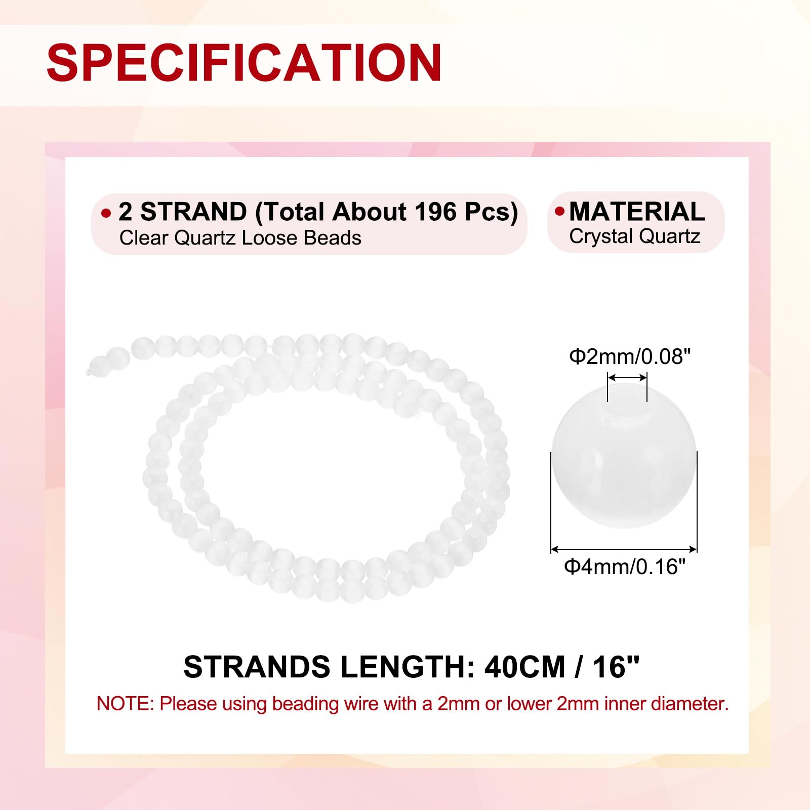 PATIKIL 4 mm Natural Clear Quartz Loose Beads - Image 2