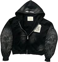 Vhitler Y2K Grunge Oversized Zip-Up Hoodie for Women Men - Emo Goth 2000s Streetwear Graphic Sweatshirt Jacket