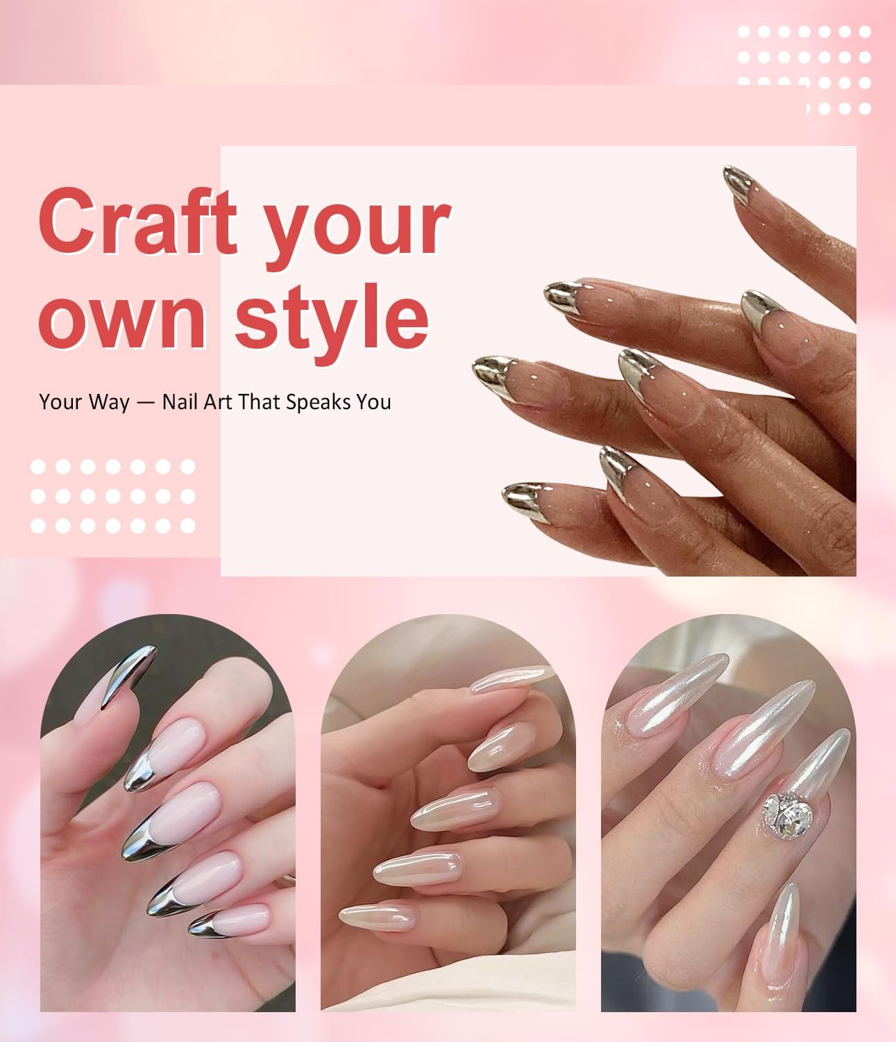 6 chromowanych paznokci w proszku do paznokci, chromowany proszek, metaliczne lustro, holograficzny pigment chromowany, efekt perłowy, puder do manicure i zdobienia paznokci