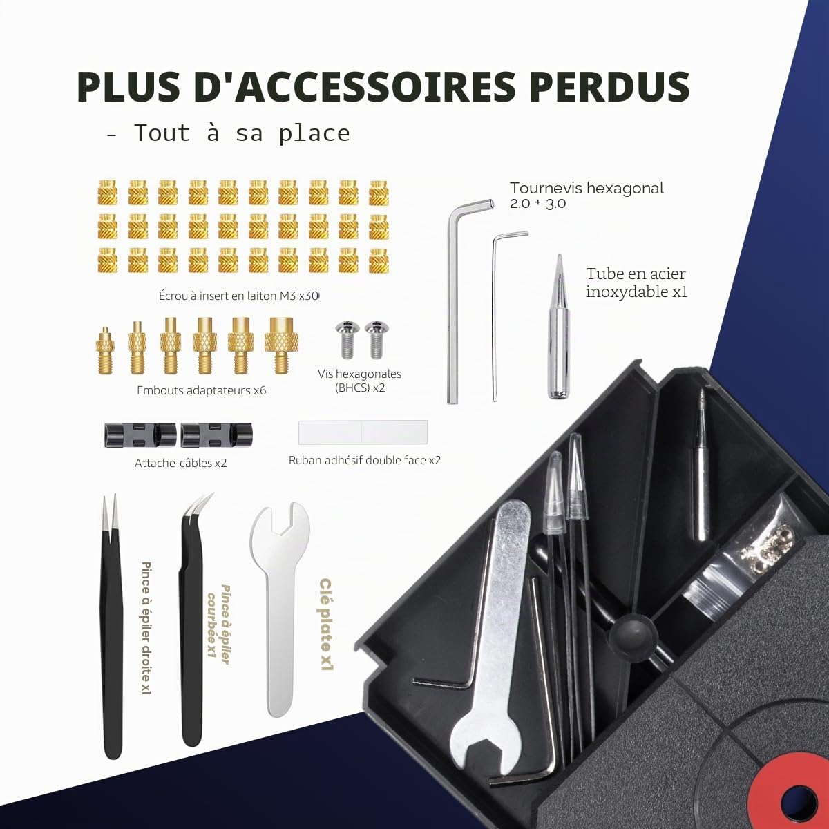 Pro Heat Set Insert Tool 90 W - Kit de filetage de fusion - 30 inserts filetés M3 - Panne à souder - Outil de sertissage - Guide linéaire de 210 mm - Pour pièces d'impression 3D
