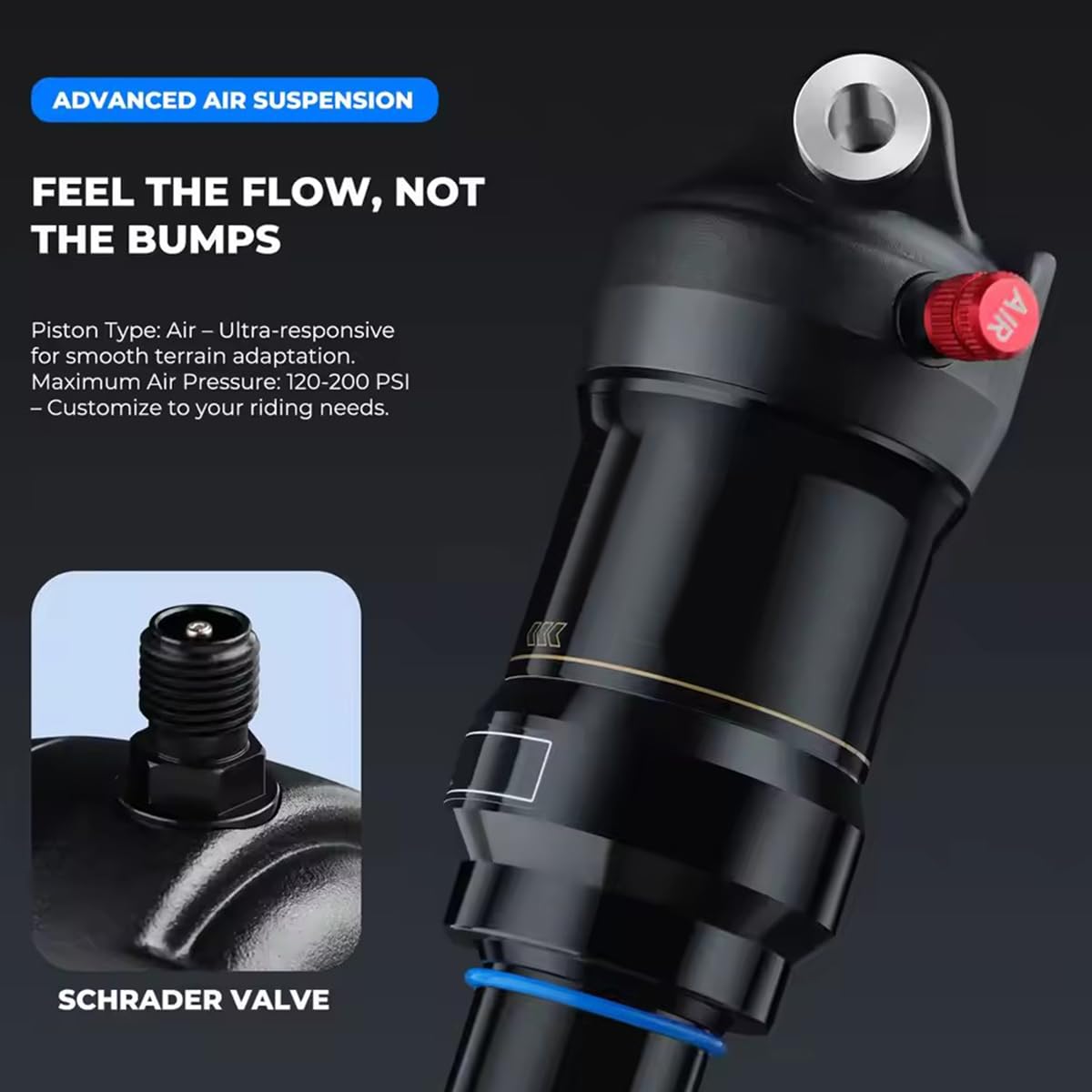 Ammortizzatore per mountain bike, 120 – 200 psi, regolabile, ammortizzatore posteriore per bici elettrica (165 mm)