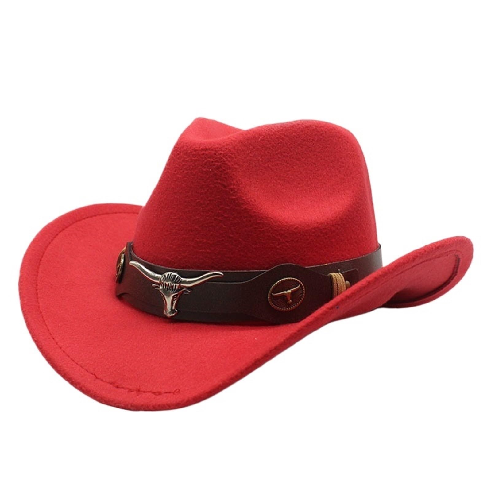 vrfvsdasAAS cowboy hat, Cowboy Hat Women Men Black Cap Gentleman Jazz Cowgirl Hats Size 56-58cm(Red)