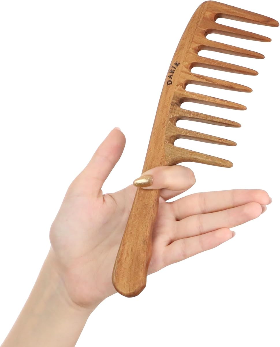 Wide Tooth Wooden Comb Handmade - Natural Vintage Style Wide Tooth Comb for Curls Gentle Styling - Anti-Static Wood Hair Combs For Women Detangling (Extra Wide Tooth)