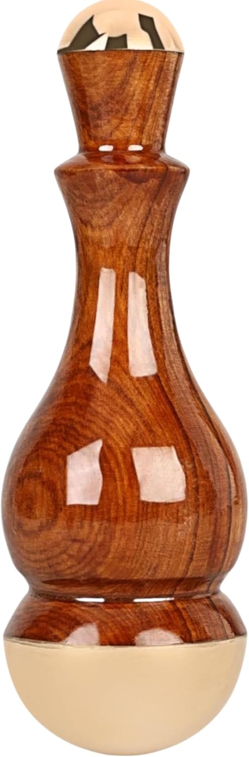 Kansa Wand Face & Body Massager with Wooden Handle for Detoxification and Deep Relaxation (Both Side Kansa Cap Small & Mini) 1 Pcs