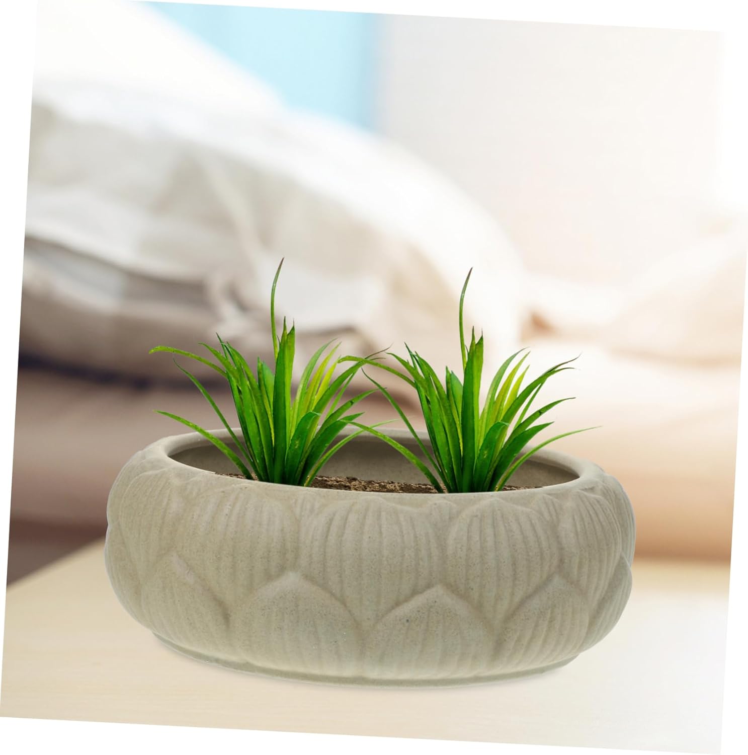 Hydroponic Planter Bowl 8.26In Round Ceramic Flower Pot for Water Lily Succulents Indoor Garden Decoration and Storage Container