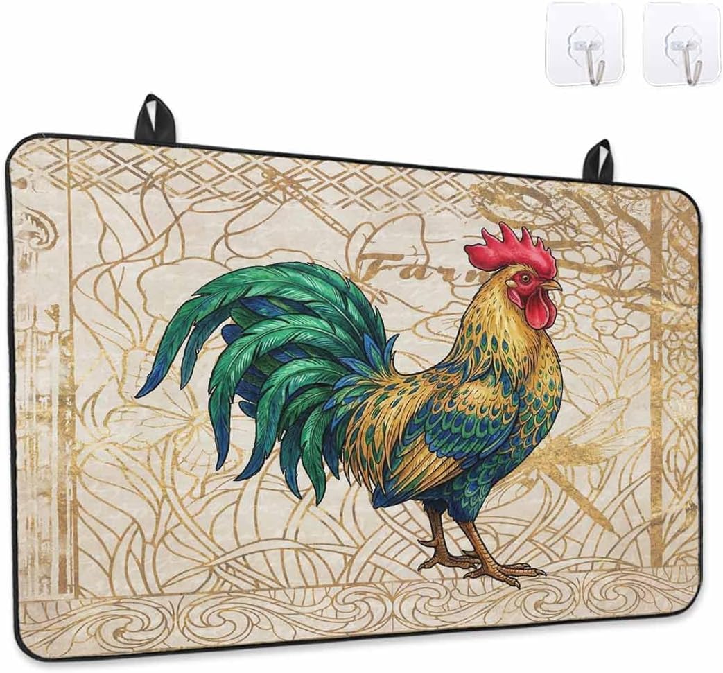 Stove Top Cover Farm Rooster Stove Cover for Electric Stove Top Vintage Country Style Glass Cooktop Covers Anti-Slip Mat Heat Resistant Countertop Protector Home Kitchen Decor 28.5"x20.5"