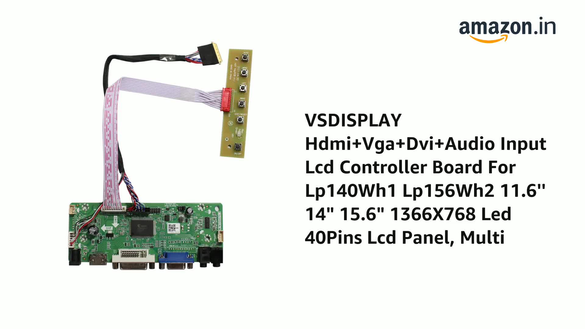 Vsdisplay HDMI+VGA+2AV LCD Controller Board – Kompatibel Mit 35,6 Cm/15,6" 1366x768 LED-Panels (Unterstützt Raspberry Pi & Rückfahrkamera)