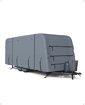 DEXSO Heavy-Duty RV Travel Trailer Cover fits 21-24 Motorhome, Reinforced Windproof, Waterproof and Anti-UV 6-Layer Camper Cover with 4 Tire Covers, 2 Straps and Adhesive Repair Patches