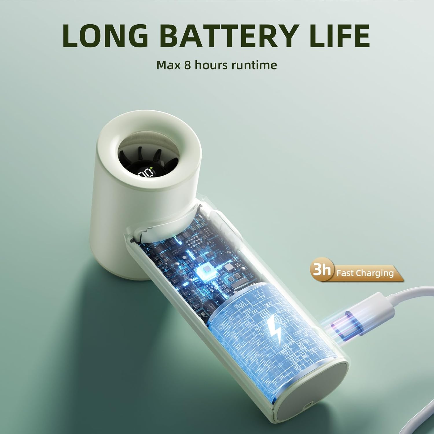 Portable Handheld Mini Fan with Digital Display, 5-Speed Adjustable Personal Device, Lanyard, Wrist Fan, High-Speed Cooling USB Powered with Rechargeable Battery, for Eyelash Makeup (Light Green)