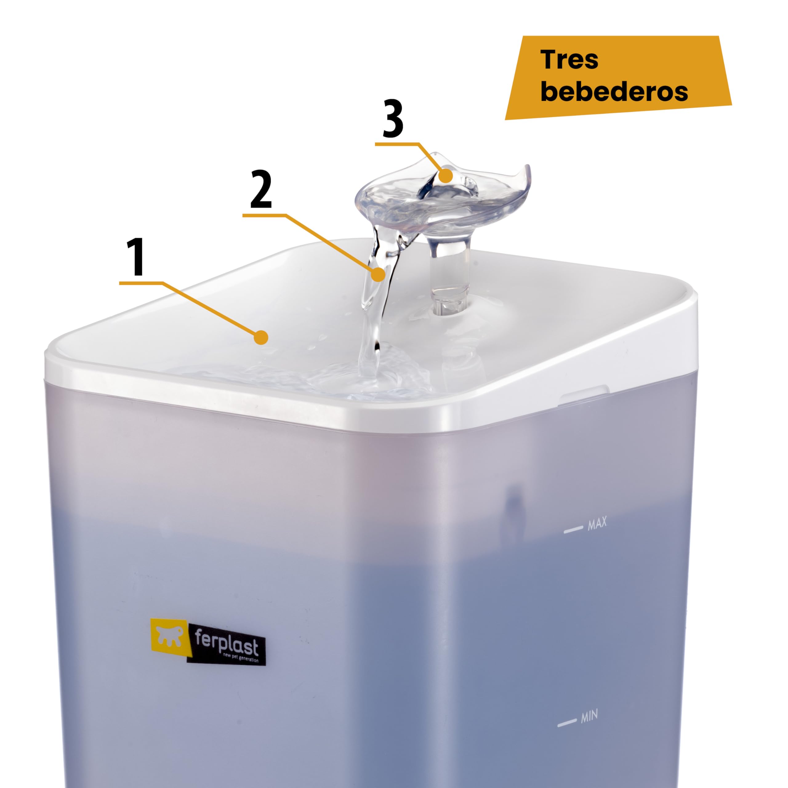 Ferplast Ares Fuente para Gatos y Perros Pequeños, Dispensador de Agua con LED, Capacidad 2 litros, Filtro de Tres Etapas, Fuente de Alimentación Incluida