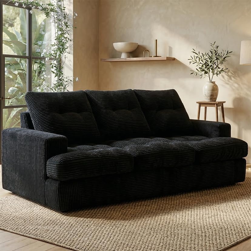85" Corduroy 3 Seater Sofa in a Box, High-Density Foam Couch, No ...