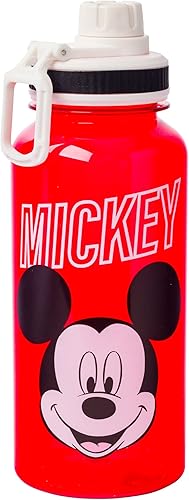 Silver Buffalo Disney Mickey Classic Varsity Twist Spout - Botella de agua de plástico con calcomanías You Stick Yourself, color rojo, 32 onzas