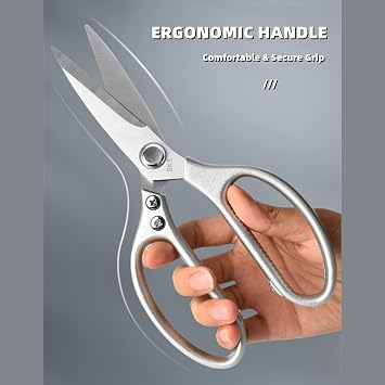 Kitchen Scissors Stainless Steel Multi Function Food Shears with Nutcracker Bottle Opener Ultra Sharp Utility Kitchen Scissor with Fish Scale Scraping for Meat Vegetable Fish Chicken Salad BBQ