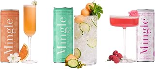 Mingle Mocktails Variety Pack, Premium Non-Alcoholic Drinks, Pineapple Paloma, Blood Orange Mimosa, Raspberry Rose, Zesty Pre-Mixed Drinks, Canned Mocktails, 12 fl. oz. Cans, Pack of 12