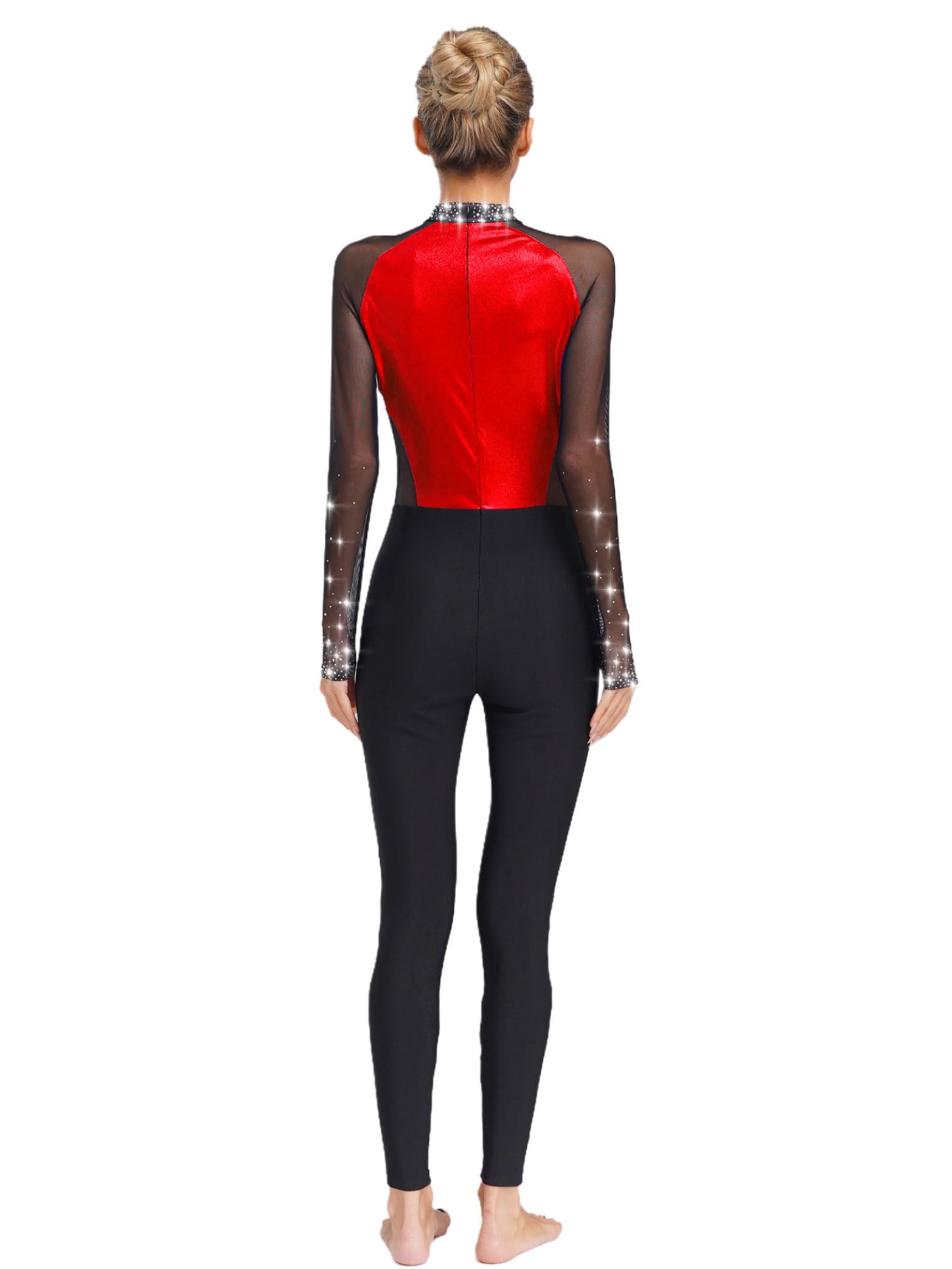 Yhong Combinaison de Gymnastique pour Femmes Body Combinaison de Patinage Artistique à Manches Longues en Strass Brillant
