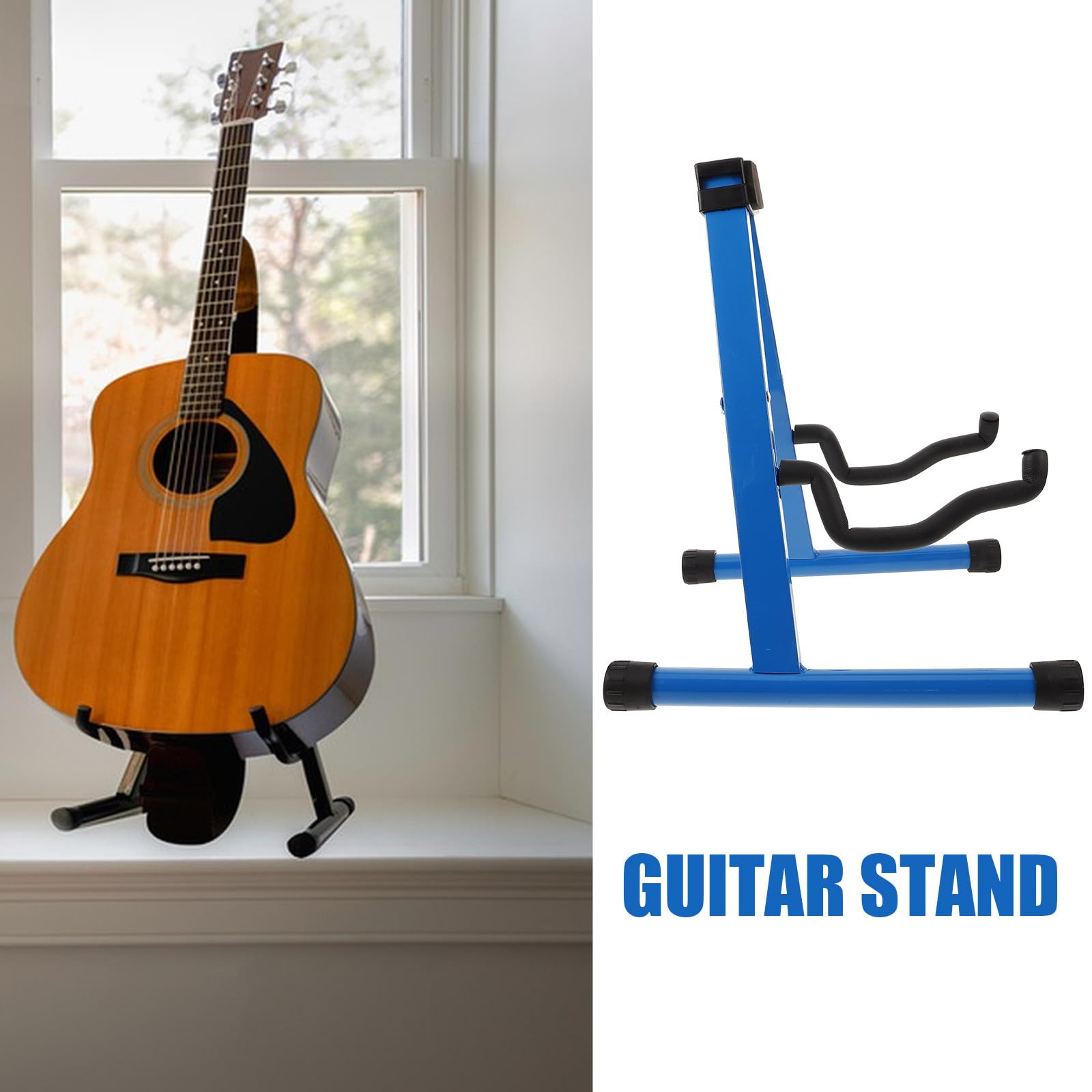 PRETYZOOM Supporto per Chitarra Singolo Pieghevole in Ferro Blu Resistente alla Deformazione Base in Gomma per Musicisti e Chitarre Acustiche e Bassi