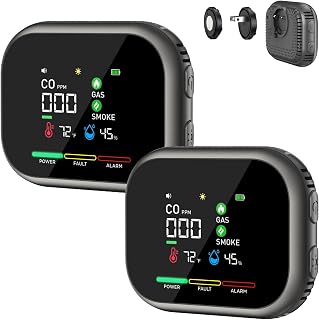 6 in 1 Portable Steadfast Haven Air Quality Detector-with High Accuracy Dual Sensors (Gray, 2 Pack)