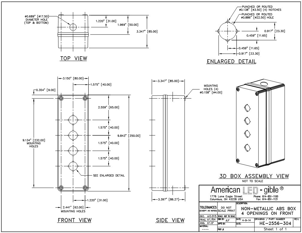 LED Andon 22mm Polycarbonate Enclosure, Light Gray, 4 Hole