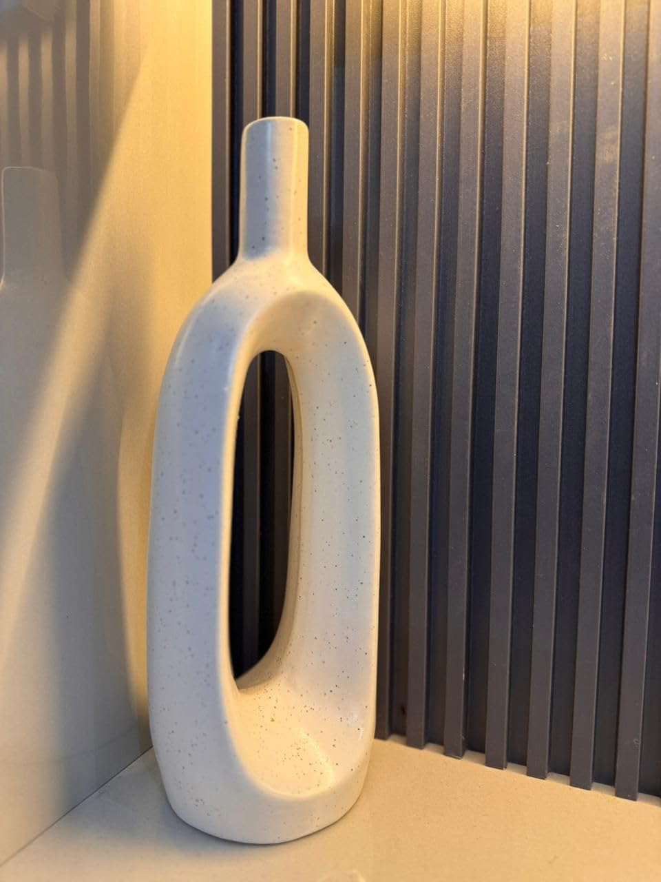 modern oval hollow ceramic vase (30 cm height) – matte textured off white decorative flower vase for living room, table, office, shelf décor, minimalist home accent