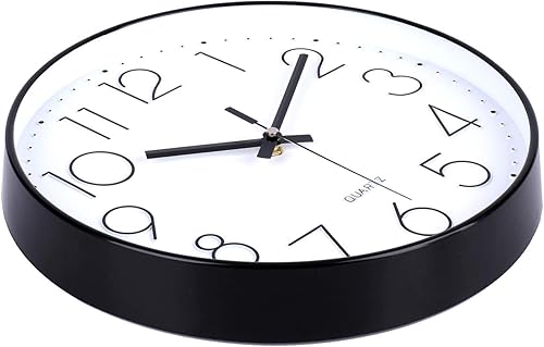 Miniatura 4 de jomparis - Reloj de pared negro grande de 13 pulgadas, grande y silencioso, sin tictac, funciona con pilas, redondo, de cuarzo, para decorar el