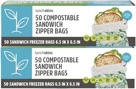 LunchSkins Ziptop Home Compostable & Resealable Freezer-Safe Food Storage Bags, Sandwich Size, 100 Bags - Eco-Friendly, Made Without PFAS and BPAS