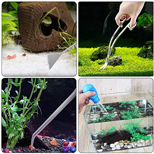 ACEONE Aquascaping Tools, 5 in 1 Stainless Steel Aquarium Tool Set with Wave Scissors, Tweezers, Spatula, Squirt Feeder, PH Tester for Fish Tank Aquatic Plant